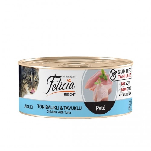 Felicia Tahılsız Ton Balıklı-Tavuklu Kıyılmış Yaş Kedi Maması 85 GR