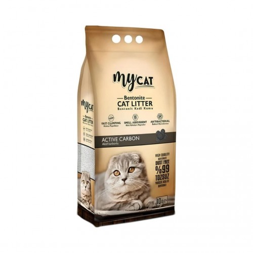 Mycat Bentonit Aktif Karbon Kedi Kumu (Kalın Tane) 10 LT